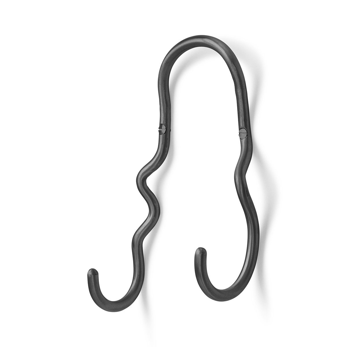 FERM LIVING Curvature Double Hook - Black Brass Wall Hanger for Coats, Hats & Bags | Stylish Entryway & Bathroom Organizer