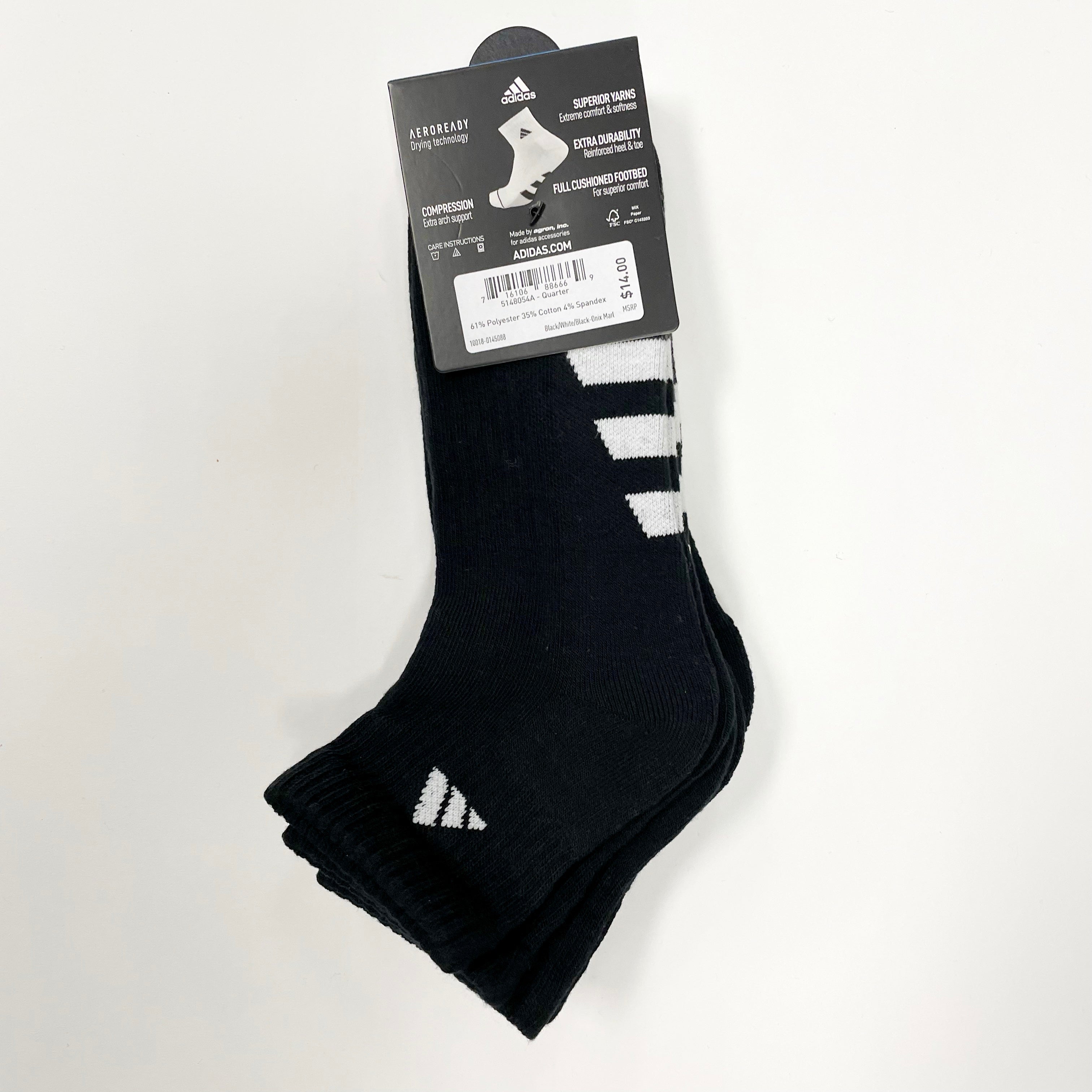 Adidas Men's Cushioned Quarter-Cut Athletic Socks - 3 Pairs Pack for Running, Gym & Everyday Comfort