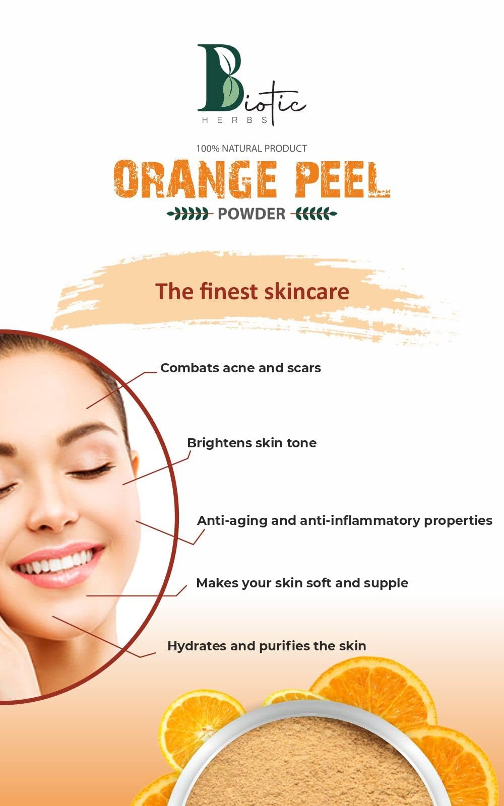 Biotic Herbs Pure Natural Organic Orange Peel Powder for Skin Whitening & Brightening - 200g | Face Mask, Glow Boost, Natural Skincare for Radiant Complexion | DIY Beauty, Spa Day, At-Home Facial Treatment