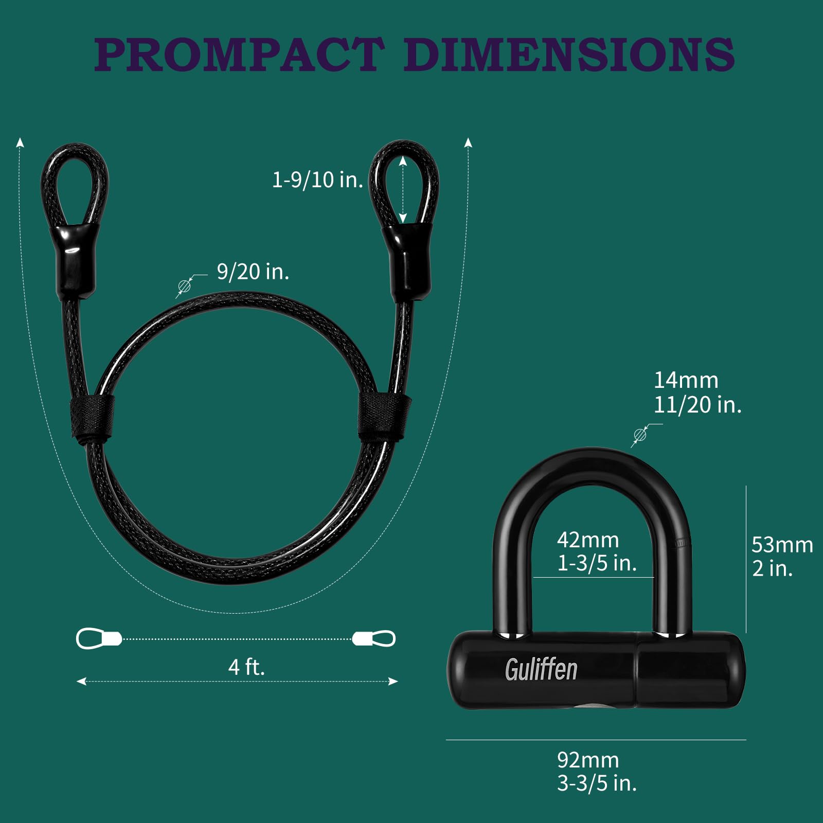 Heavy Duty Bike U Lock with 15ft Security Cable - Anti-Theft Motorcycle & Bicycle Lock for Gates, Outdoor Furniture - Perfect for Urban Commuting, Parking & Home Security