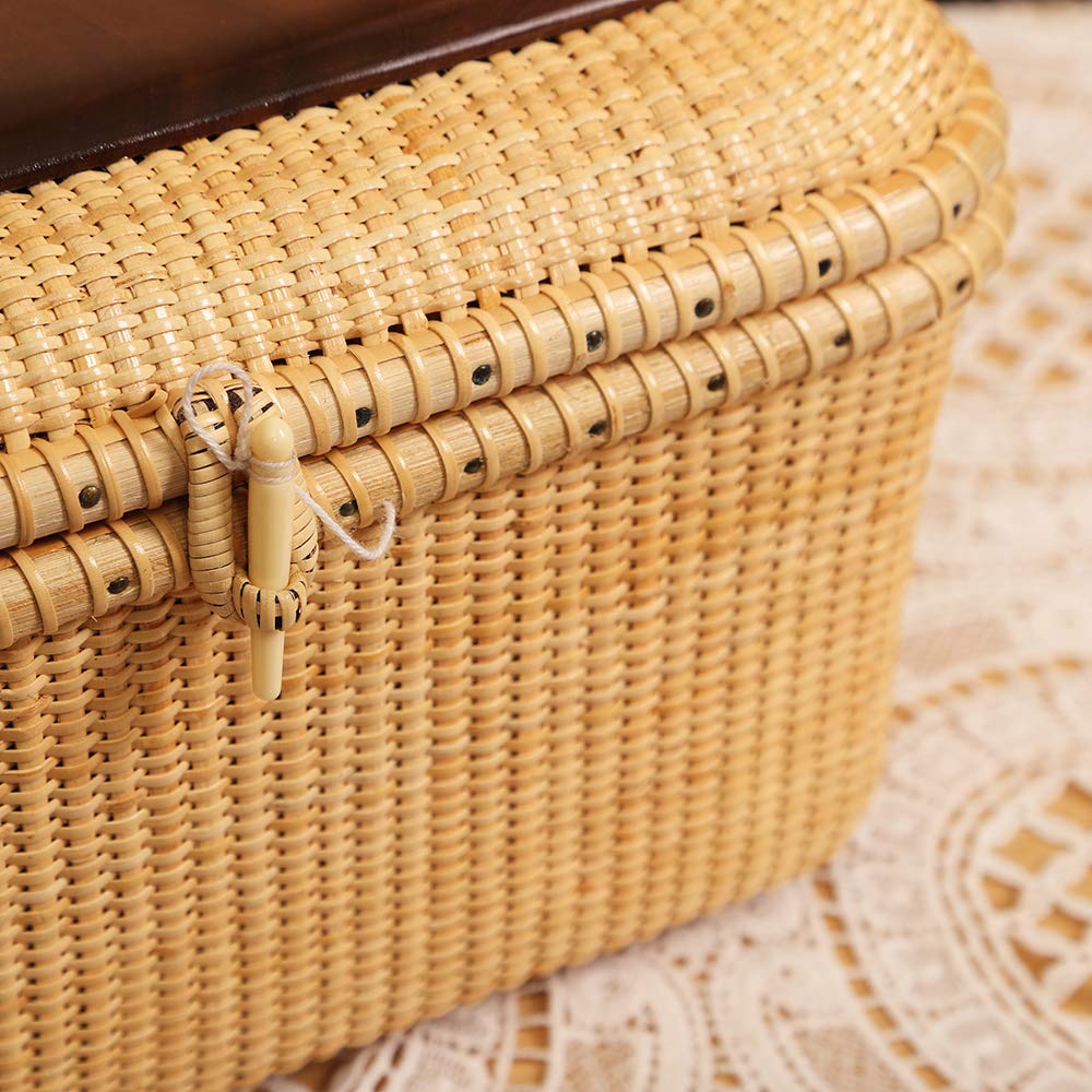 Nantucket Woven Rattan Storage Basket Set with Lid - Handwoven Tea & Fruit Basket, Home Organizer for Shelves, Desktops, and Kitchen | Perfect for Farmhouse Decor, Picnics, and Gift Packaging