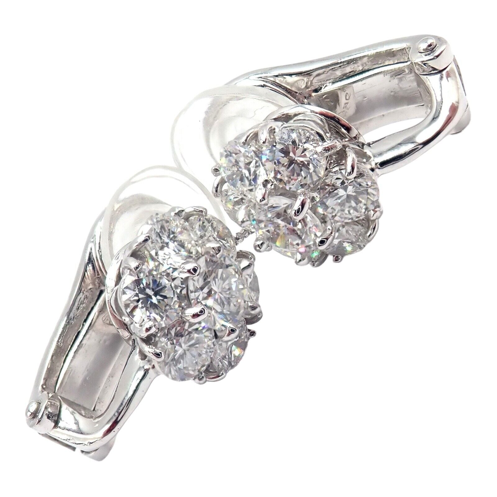 Van Cleef & Arpels Platinum Diamond Fleurette Flower Earrings - Luxury Diamond Stud Earrings for Women, Perfect for Weddings, Parties & Special Occasions