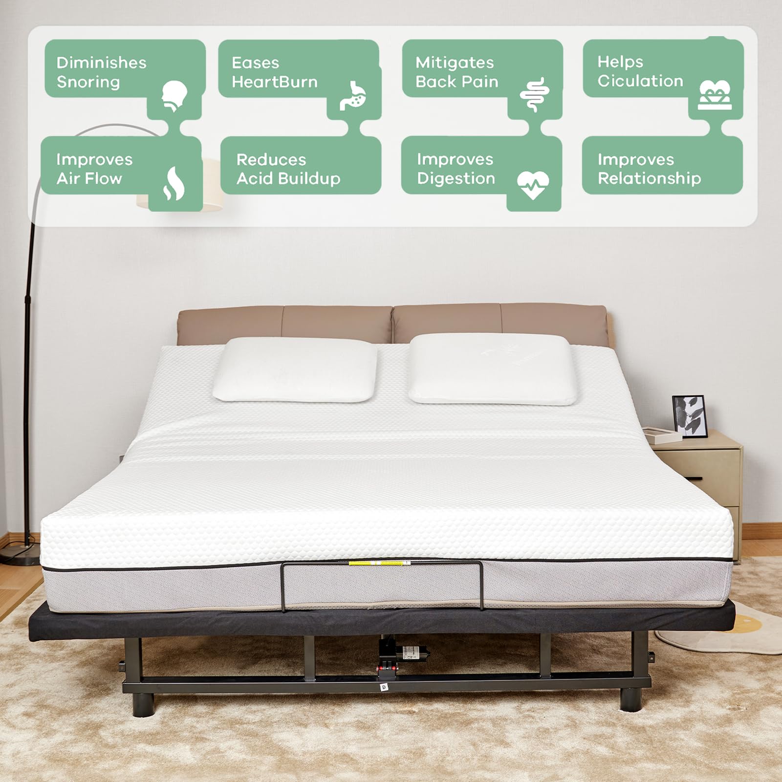 Adjustable Queen Size Bed Frame with Wireless Remote Control - Electric Bed with Head & Foot Incline, Zero Gravity Position & Quiet Motor - Perfect for Back Pain Relief, Reading, Watching TV & Relaxation