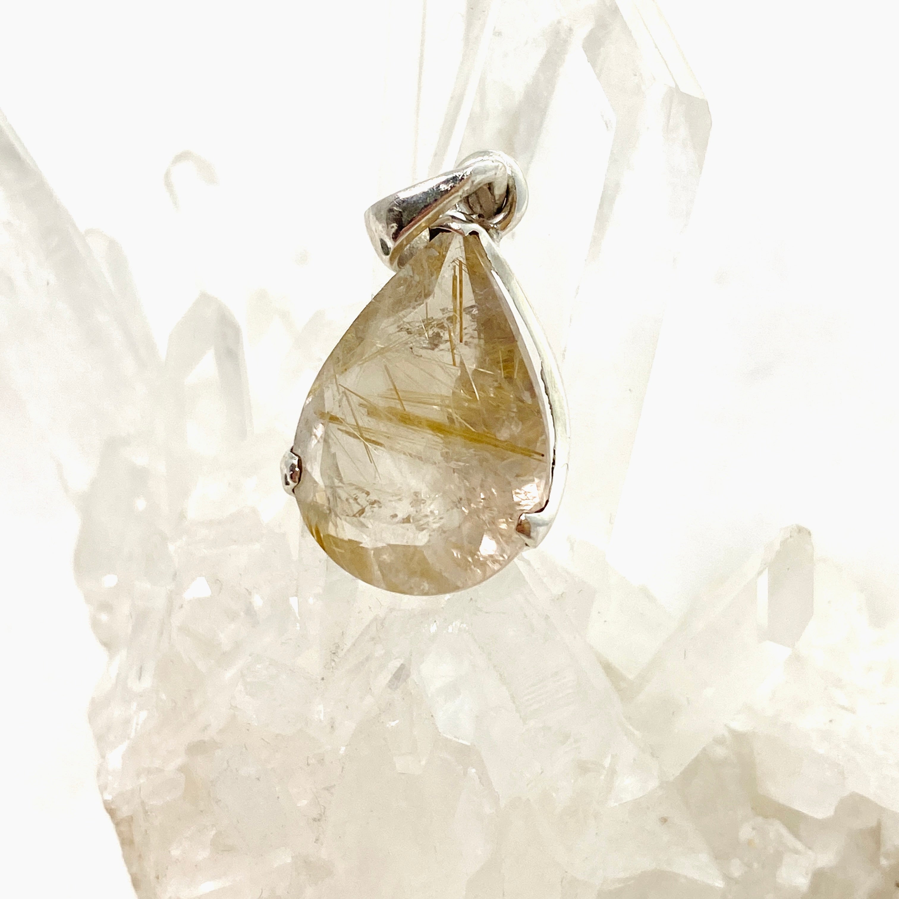 Natural Rutilated Quartz Teardrop Faceted Pendant Necklace - PPGJ842 - Perfect for Spiritual Healing, Meditation & Boho Jewelry Collection