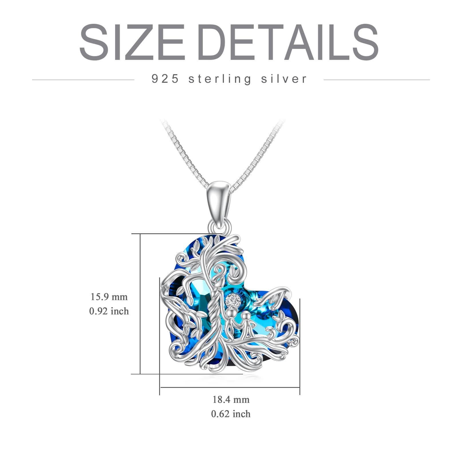 TOUPOP 925 Sterling Silver Family Tree of Life Necklace - Mother & 1-5 Children Crystal Pendant Jewelry | Thoughtful Birthday, Mother's Day Gift for Women, Mom, Grandma | Perfect for Family Reunions, Special Occasions & Heartfelt Moments