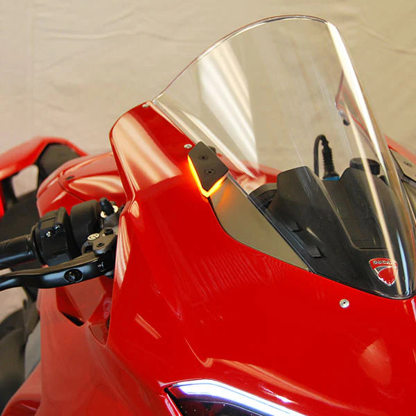 Ducati Panigale V2 Mirror Block Off Plates with Integrated Turn Signals (2020-Present) - Motorcycle Customization & Safety Upgrade for Street Riding