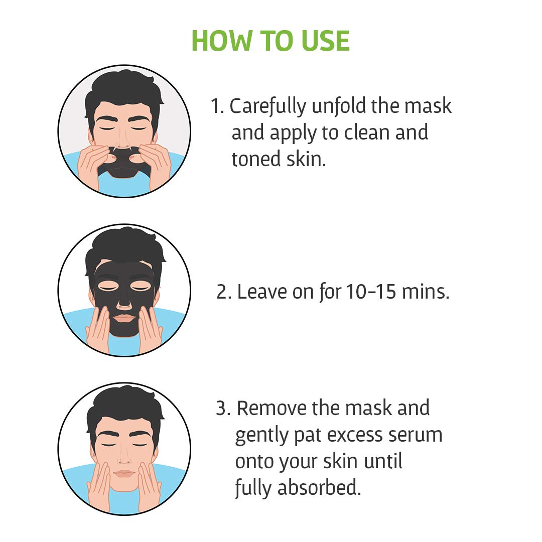 Bombay Shaving Company Charcoal Face Sheet Mask - Detoxifying & Purifying for Clear Skin | At-Home Skincare Treatment for Men | Perfect for Post-Shave, Travel & Relaxation