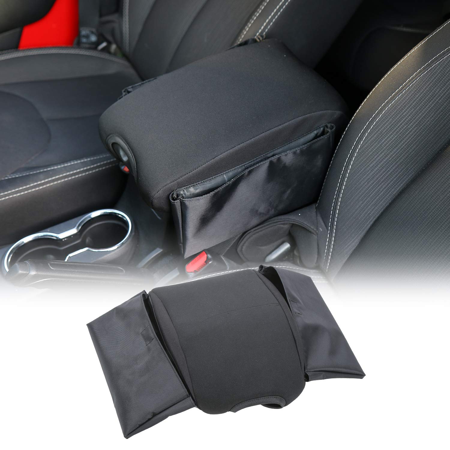 RT-TCZ Center Console Armrest Pad Cover with Storage Bag for Jeep Wrangler JK & Unlimited Sahara Sport Rubicon (2011-2018) - Comfort Upgrade for Long Drives & Off-Road Adventures