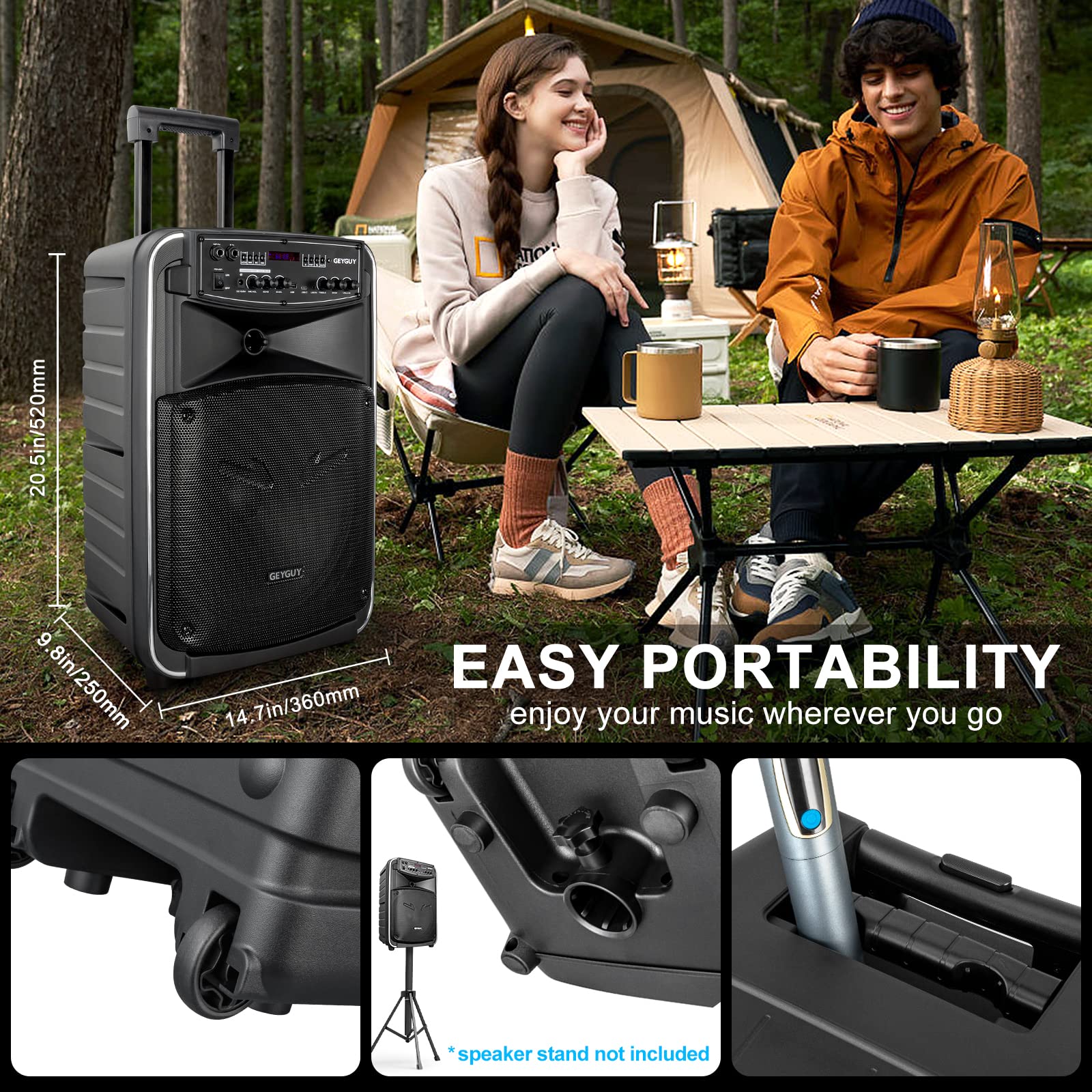 GTSK12-2 DSP Portable Bluetooth PA System Speaker with 2 Wireless Microphones, 12