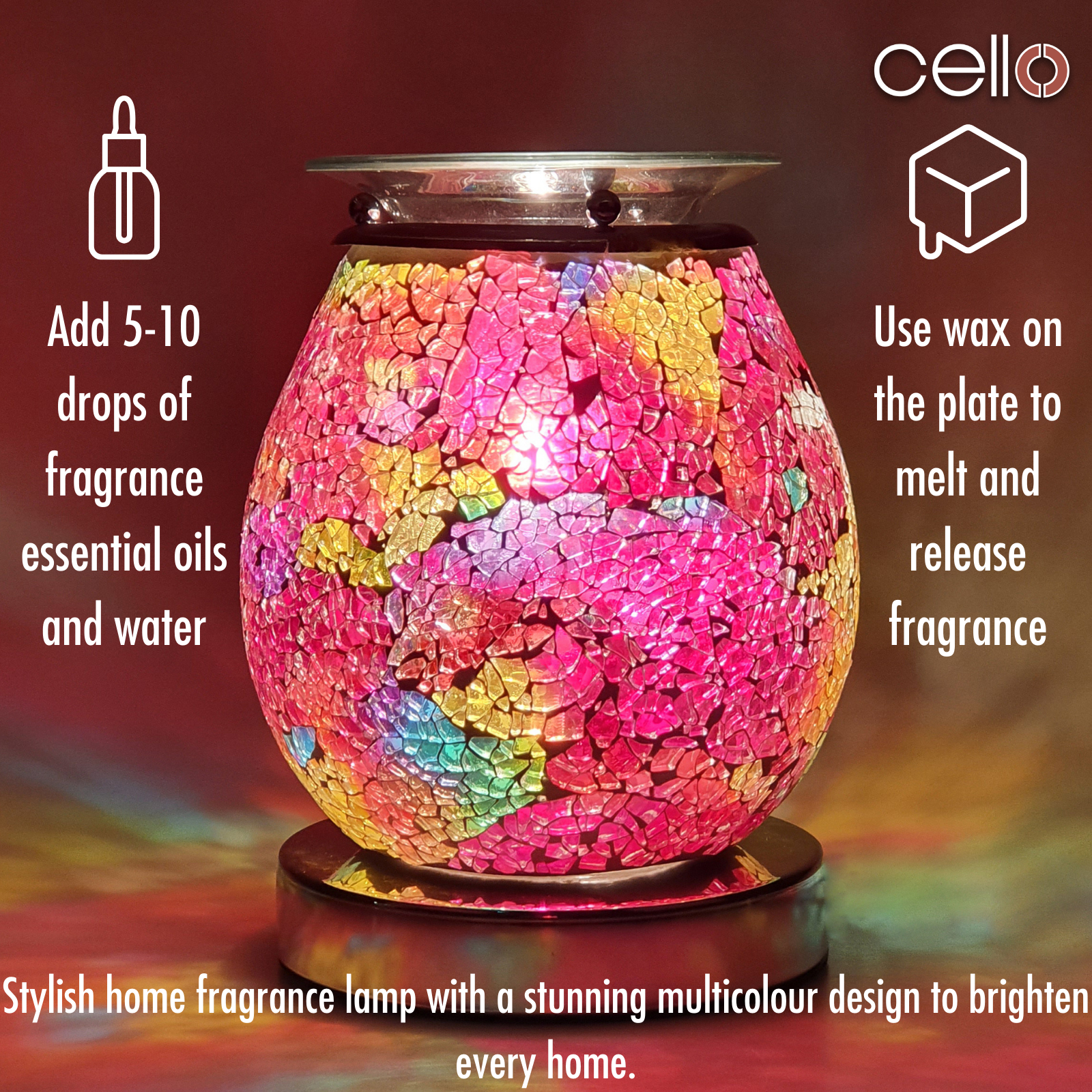 Cello Electric Wax Burner with Touch Control & Mosaic Design - Multi-Color Wax Warmer for Home Aromatherapy, Spa Relaxation, and Gift Giving