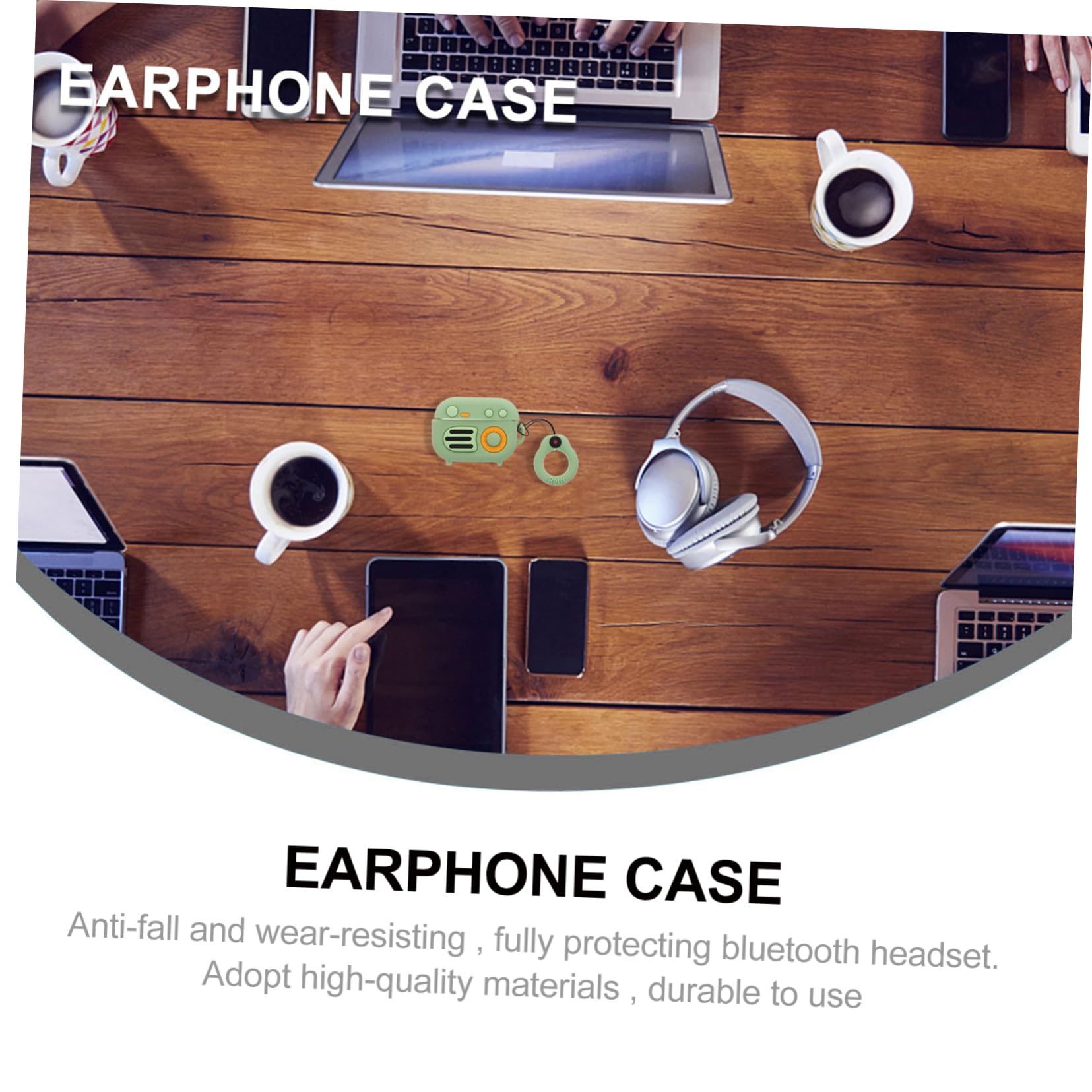 Retro Radio Design Earphone Case - Silicone Headphone Organizer & Belt Bag - Attachable & Durable - Teal Green - Perfect for Travel, Gym, and Outdoor Activities