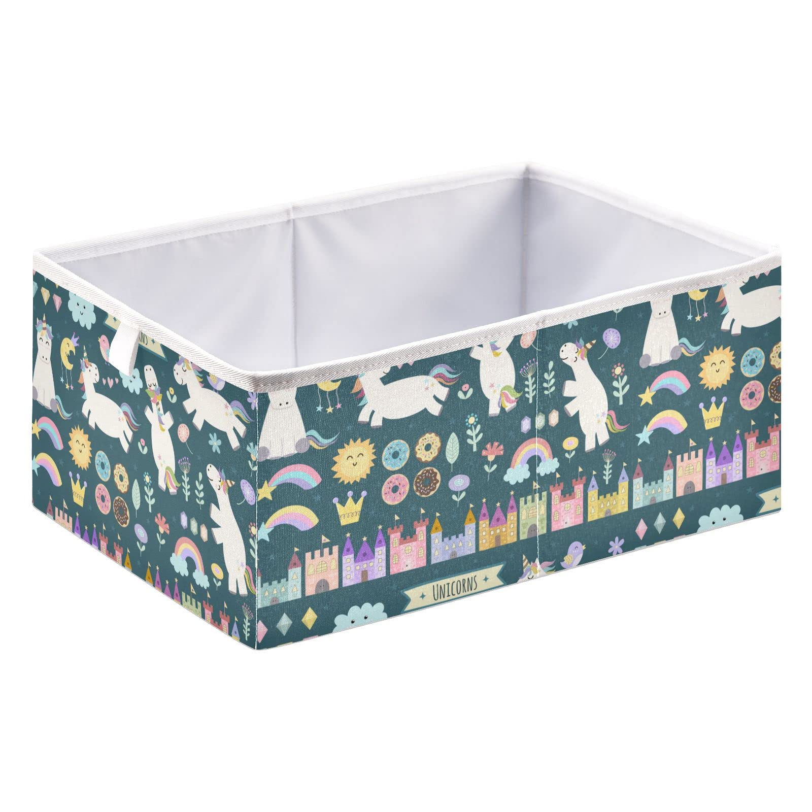 Unicorn & Fairytale Themed Foldable Storage Bins with Sturdy Handles - Decorative Organization Baskets for Bedroom, Closet Shelves & Gift Wrapping | Perfect for Kids' Room Decor & Toy Storage