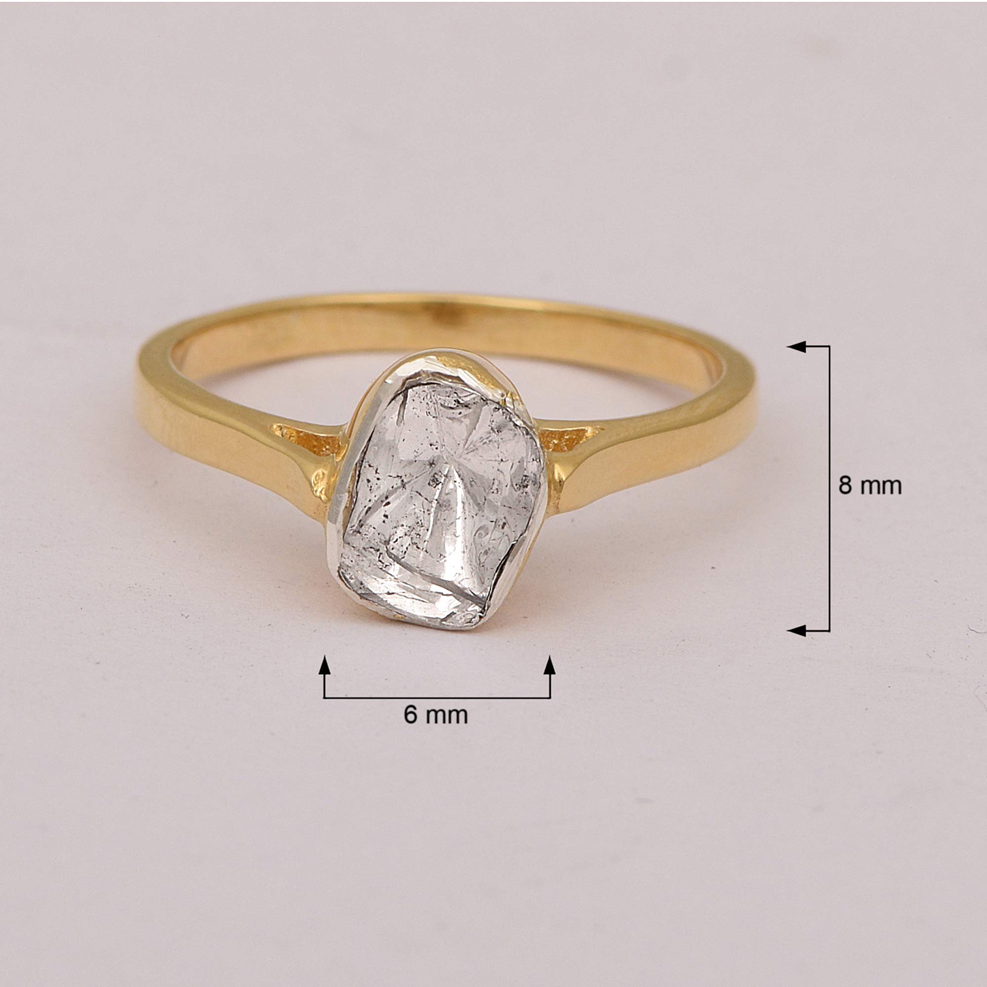 0.50 CTW Natural Uncut Diamond Polki Ring - 925 Sterling Silver Gold Vermeil Solitaire Ring for Women - Perfect for Weddings, Engagements & Special Occasions