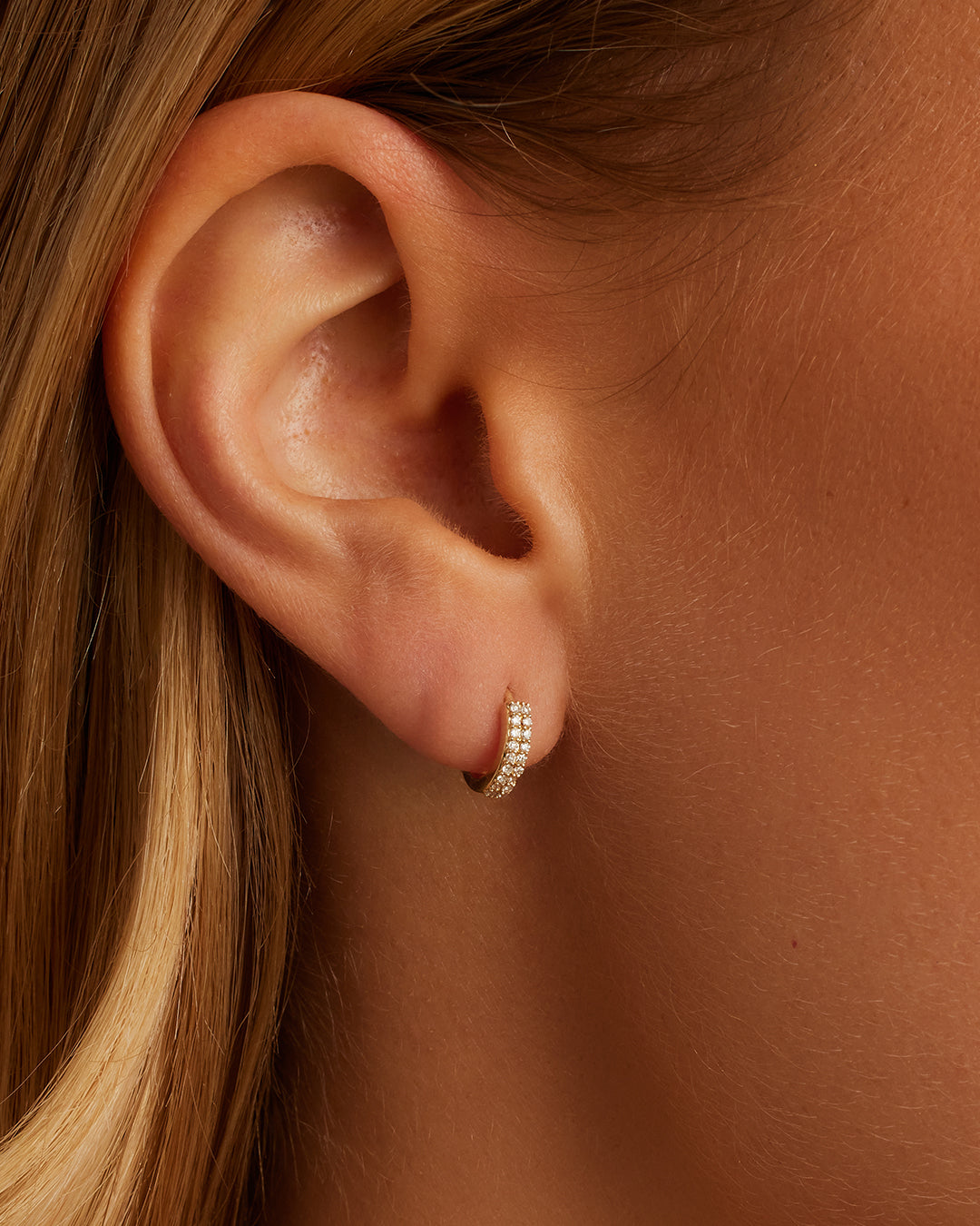 Diamond Double Down Single Huggie Earrings - Elegant Gold Hoop Earrings for Women, Perfect for Everyday Wear & Special Occasions