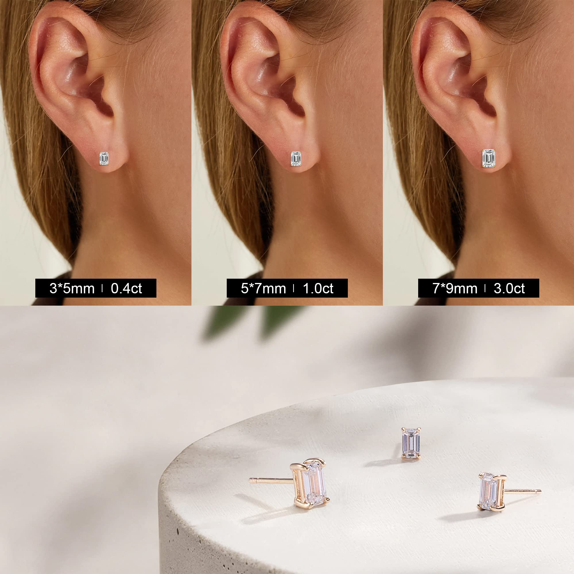 0.8-2CT Emerald Cut Moissanite Stud Earrings for Women & Men | D Color VVS1 Clarity Lab-Created | 925 Sterling Silver Jewelry | Perfect Birthday, Anniversary & Wedding Gift | Elegant for Office, Party & Special Occasions