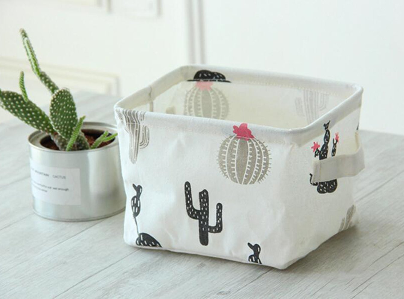 Foldable Cactus Storage Bins - Set of 4 Cream Organizer Baskets for Nursery, Kids Toys, Makeup & Small Items | Desktop, Bathroom & Closet Organization | Space-Saving Home Decor