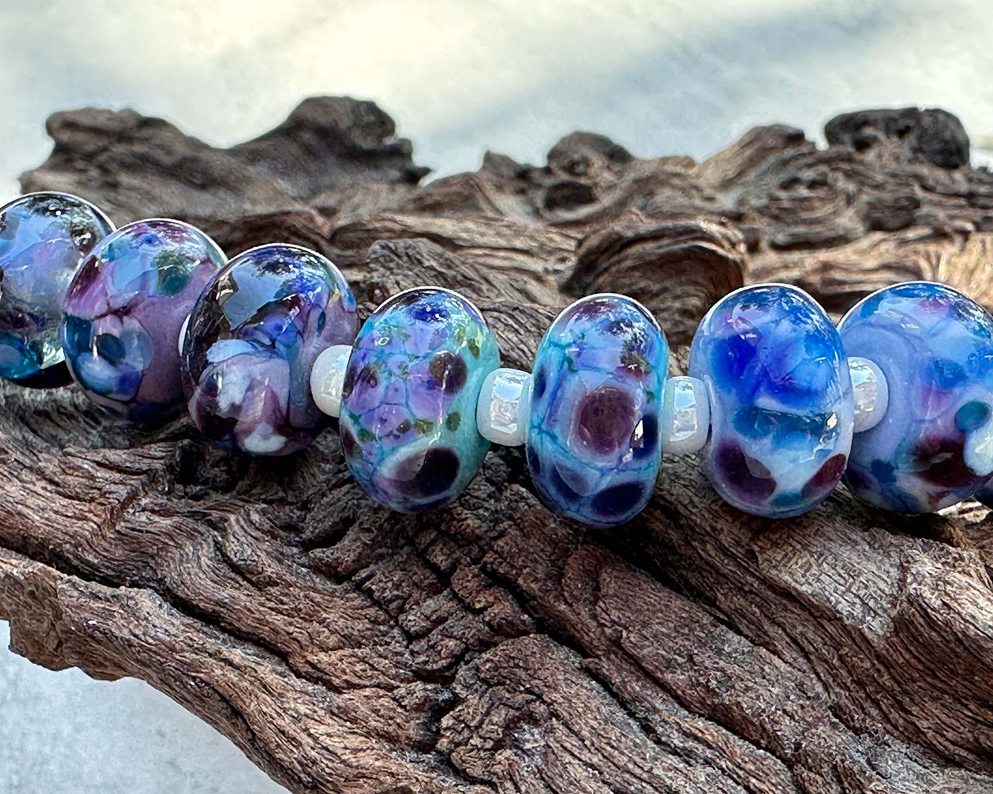 14pcs Blue Mosaic Glass Lampwork Beads for Jewelry Making - DIY Bracelet, Necklace & Craft Projects - Handmade Artisan Beads for Boho Style Accessories
