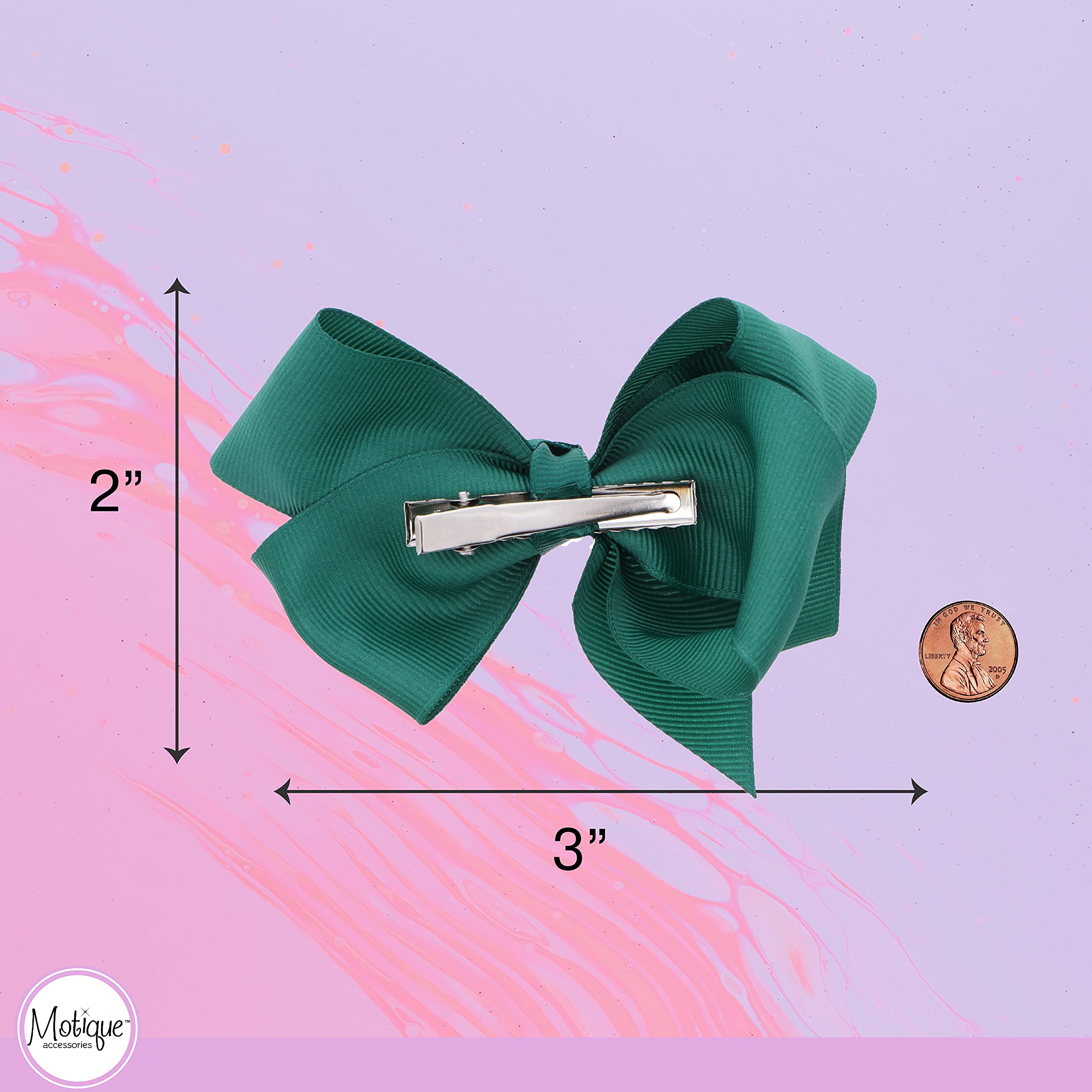 3 Inch Grosgrain Bow for Little Girls - Set of 2 in Hunter Green - Perfect for Hair Accessories, Parties, and Photo Shoots