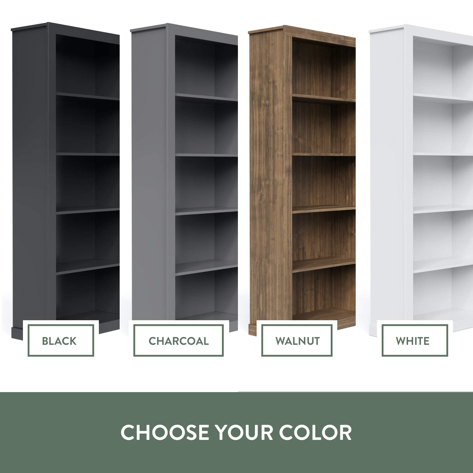 Edenbrook Sumac 5-Shelf Bookcase - White Wooden Bookshelf Organizer (12.8