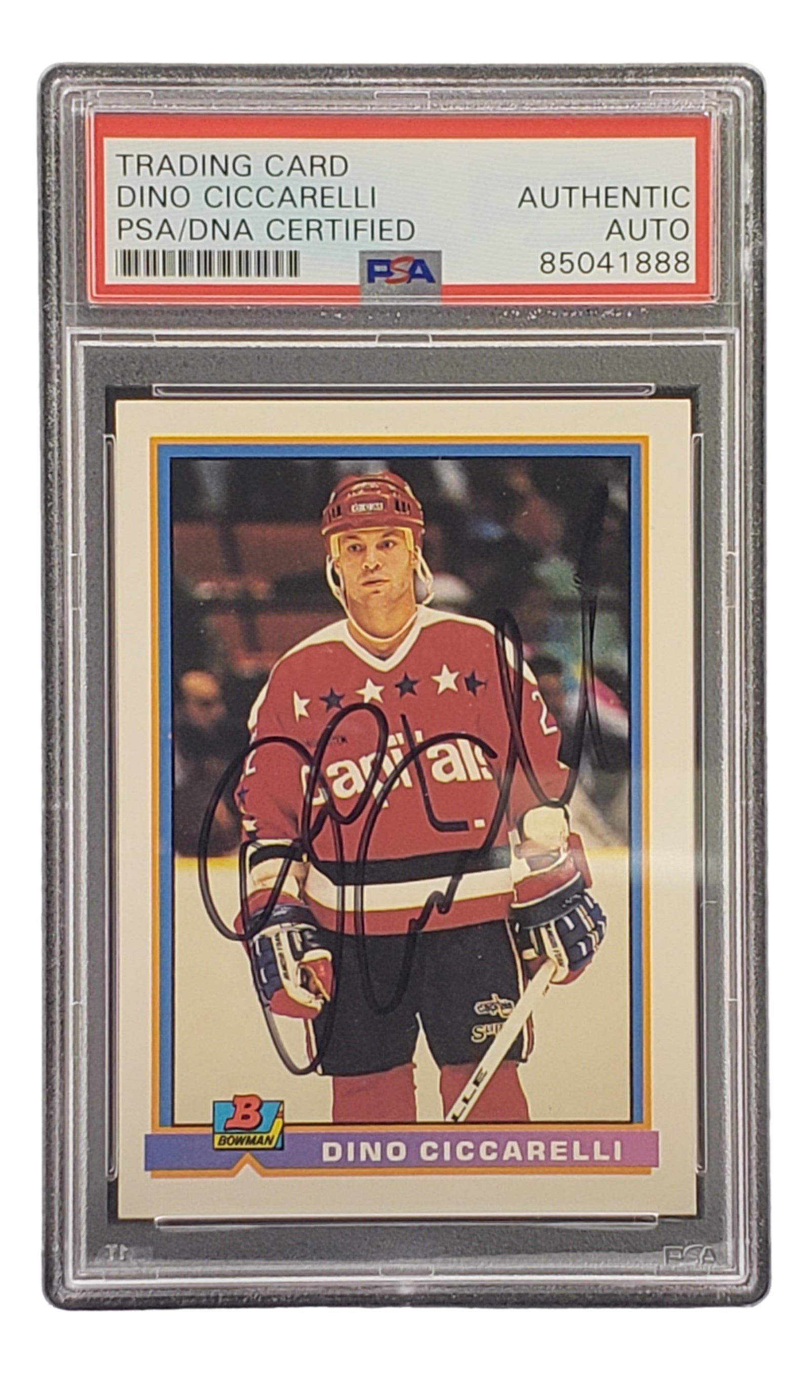 Dino Ciccarelli Autographed 1991 Bowman #302 Washington Capitals Hockey Card - PSA/DNA Certified - Perfect for NHL Memorabilia Collectors & Hockey Fans Display