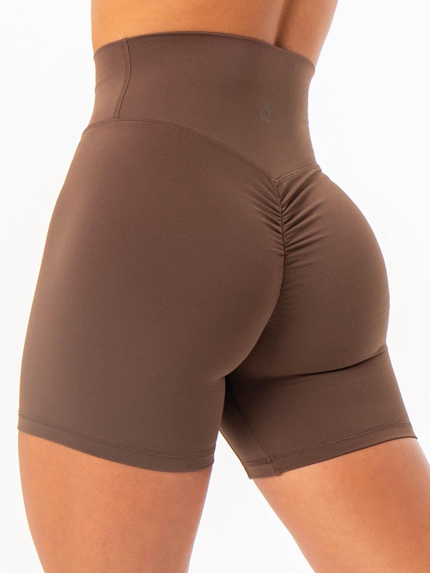 High Waisted Scrunch Butt Lifting Shorts for Women - Chocolate Brown - Comfortable Workout & Lounge Shorts for Yoga, Running, and Casual Wear