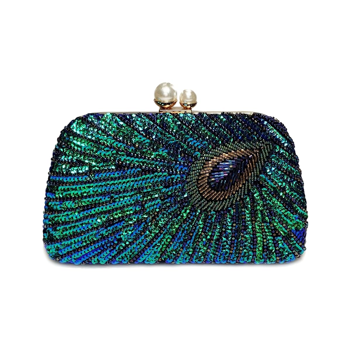 Vintage Beaded Sequin Clutch Purse for Women - Sparkly 1920s Peacock Evening Bag - Luxury Wedding & Bridal Handbag - Perfect for Gatsby Parties, Prom Nights & Formal Events