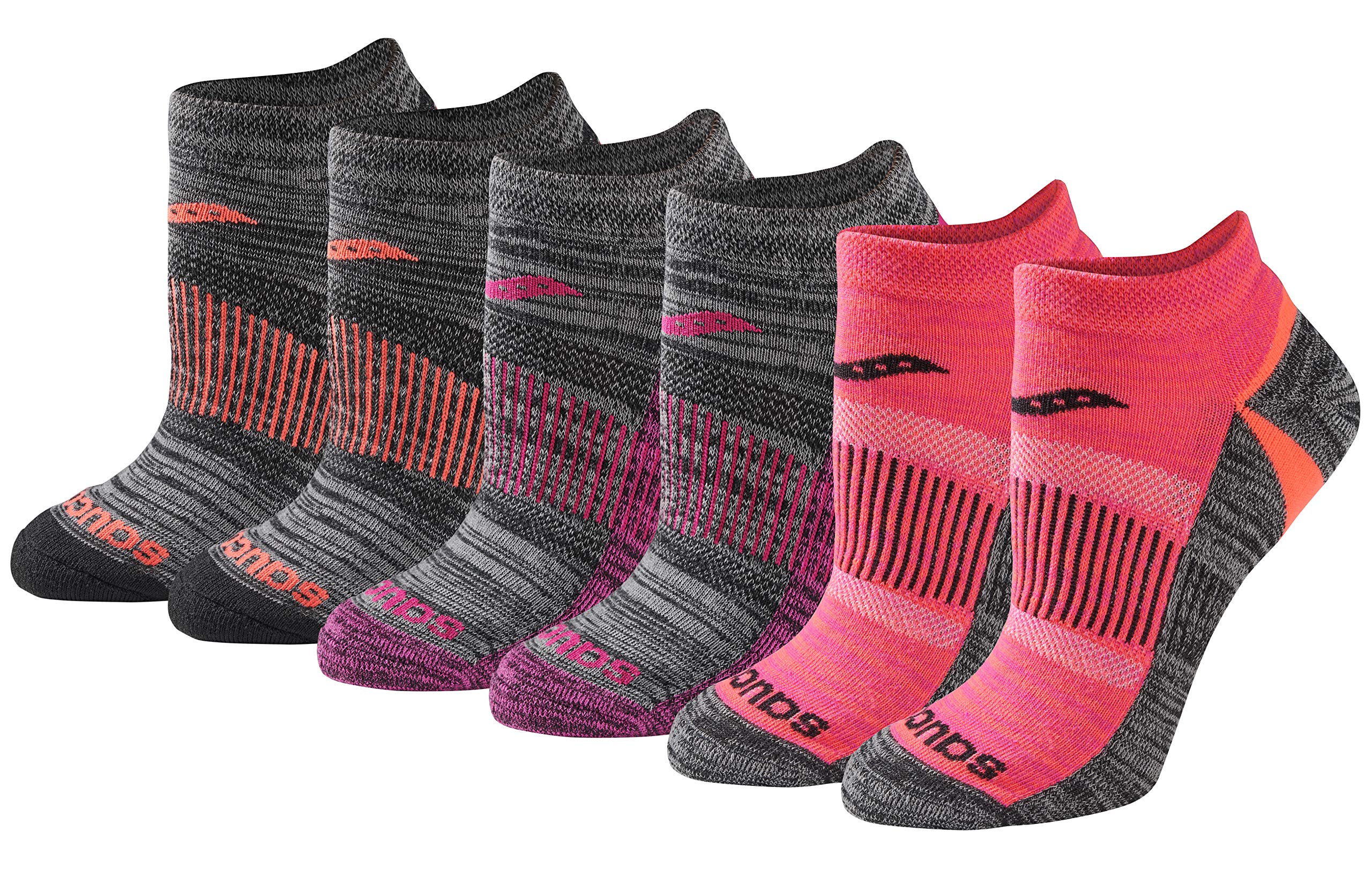 Saucony Women's RunDry Performance Selective Cushion Running Socks - 3 Pack (Black/White/Gray) | Moisture-Wicking & Breathable Athletic Socks for Marathon, Jogging & Workout