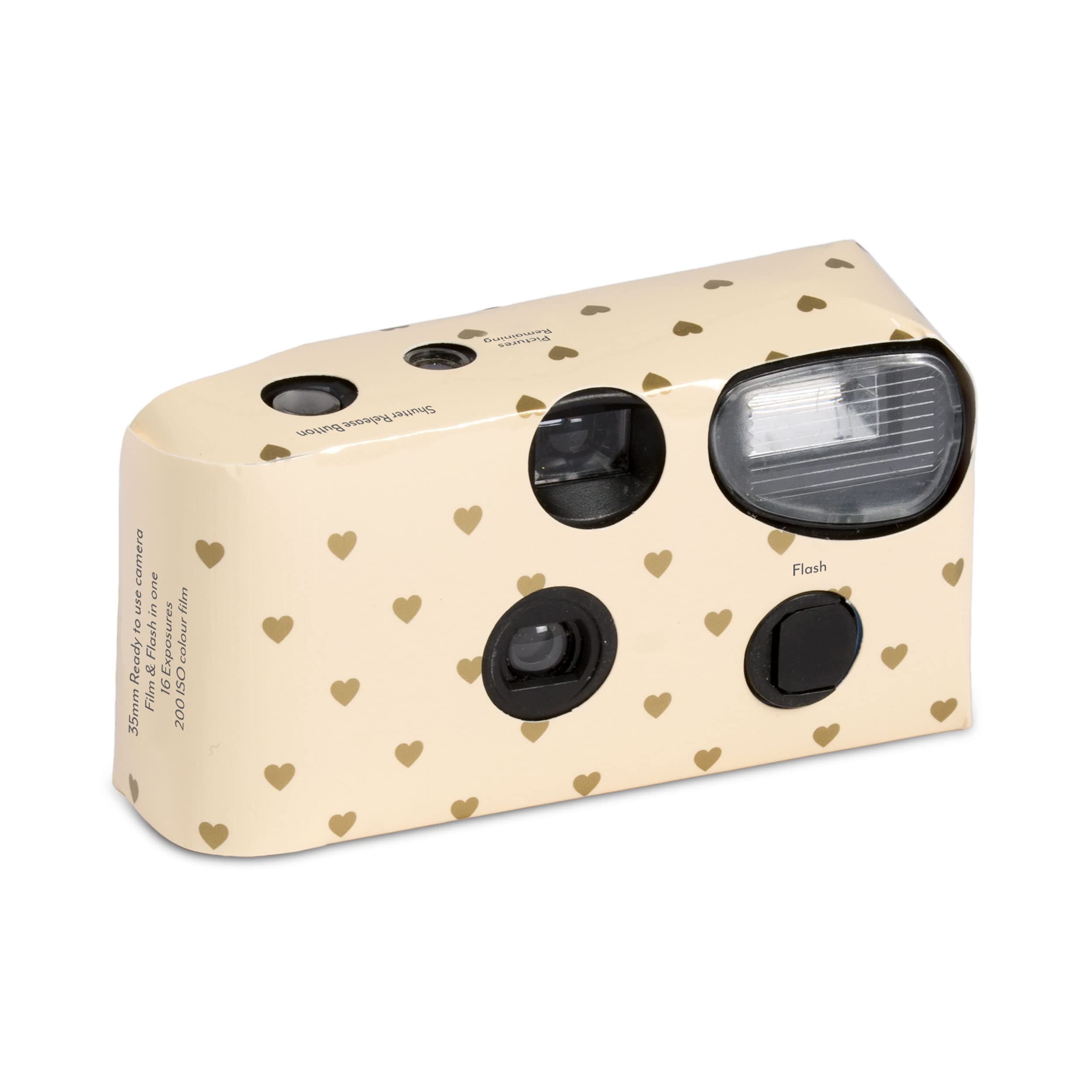 Weddingstar Disposable Camera with Flash - Ivory & Gold Hearts Design (10 Pack) for Wedding, Party, Anniversary & Special Events Photography