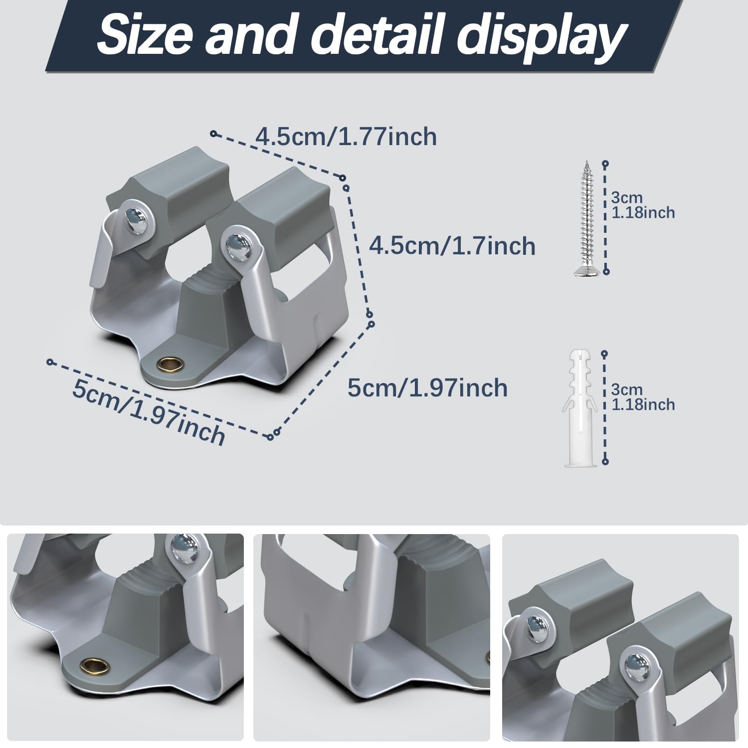 **6-Pack Heavy Duty Wall Mount Broom Holder - 3-H Mop and Broom Hanger Organizer for Shovels, Rakes & Yard Tools - 1KG Capacity, Space-Saving Grey Storage for Shed, Kitchen, Laundry, Bathroom & Garden**