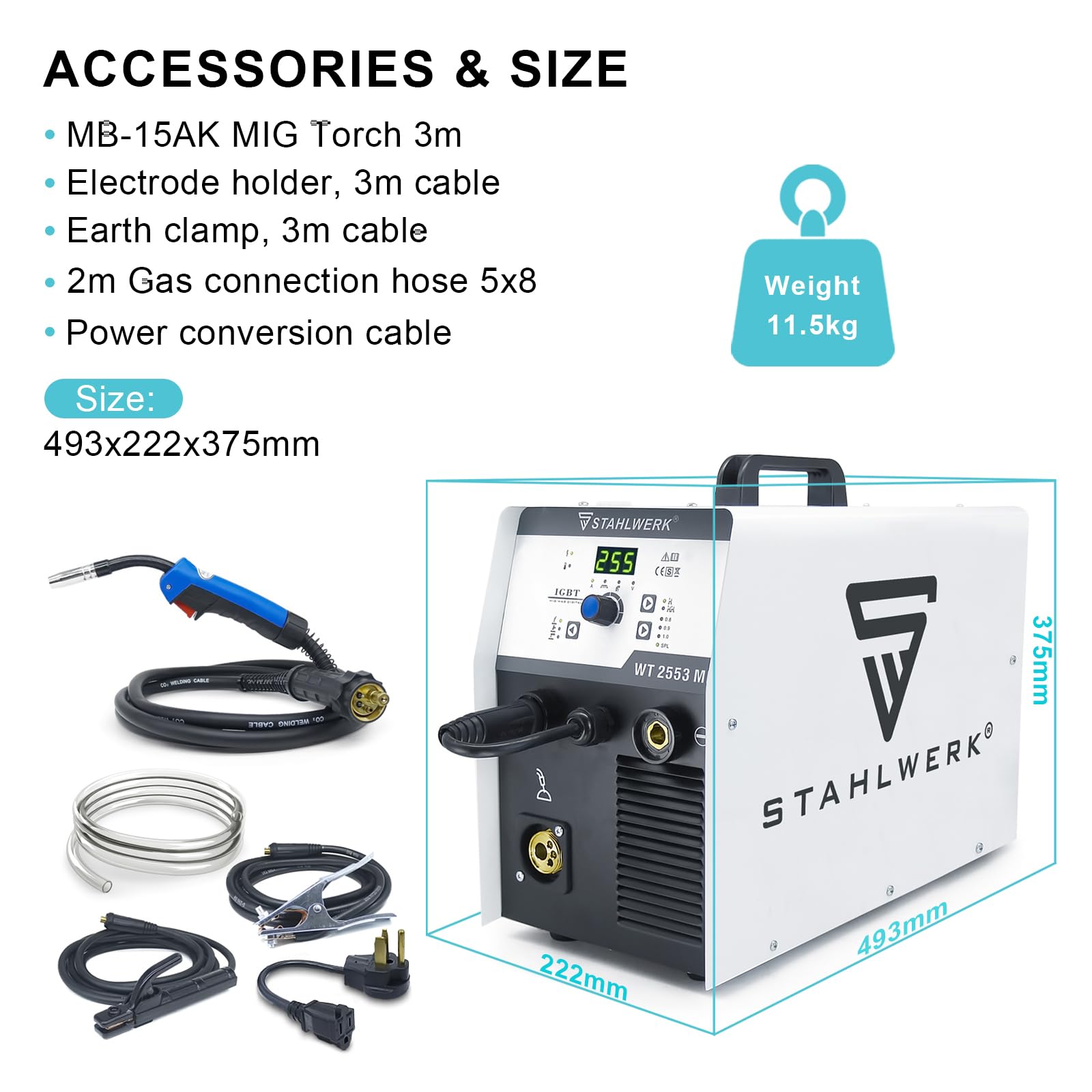 255A 3-in-1 MIG/TIG/MMA Welder - 110V/220V Dual Voltage Gas/Gasless Welding Machine for Home DIY, Auto Repair & Metal Fabrication Projects
