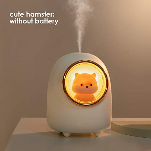Cute Hamster Air Humidifier - Space Capsule Desktop Water Diffuser with Night Light, Mist Maker for Bedroom, Office, Nursery | No Battery Needed (Hamster Design) - Perfect for Dry Air Relief, Aromatherapy & Relaxation