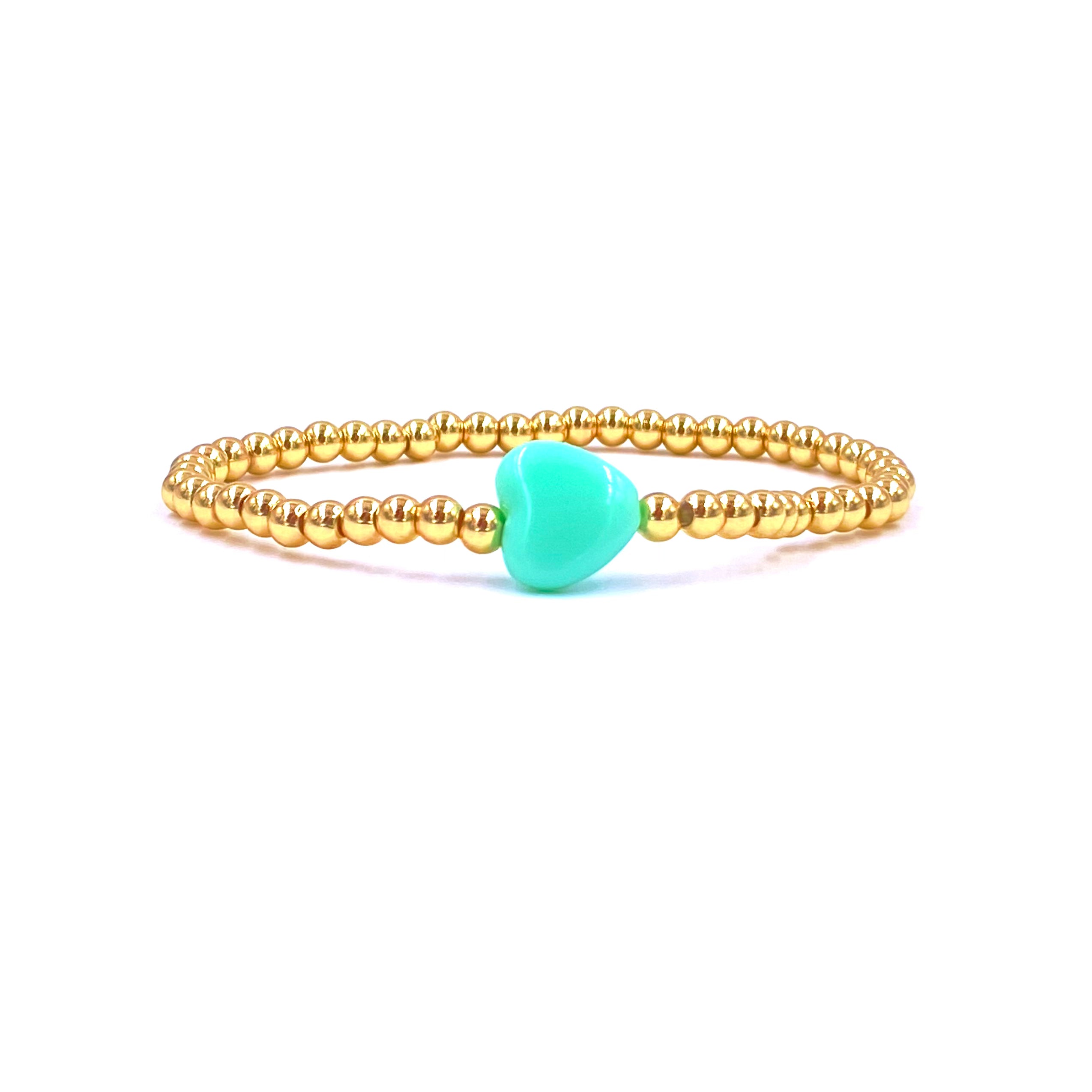 Ashley Gold Stainless Steel Beaded Stretch Bracelet with Enamel Heart Charm - Elegant Jewelry for Women, Perfect for Valentine's Day Gifts, Anniversary Presents & Everyday Wear