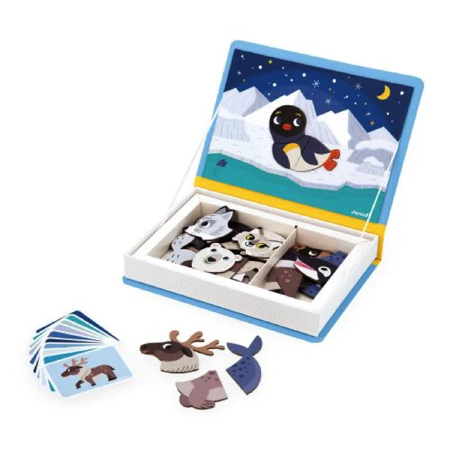 Janod Magnetibook Polar Animals - Magnetic Educational Toy for Kids, Learning Games with Arctic & Antarctic Wildlife - Perfect for Home, Classroom & Travel Activities