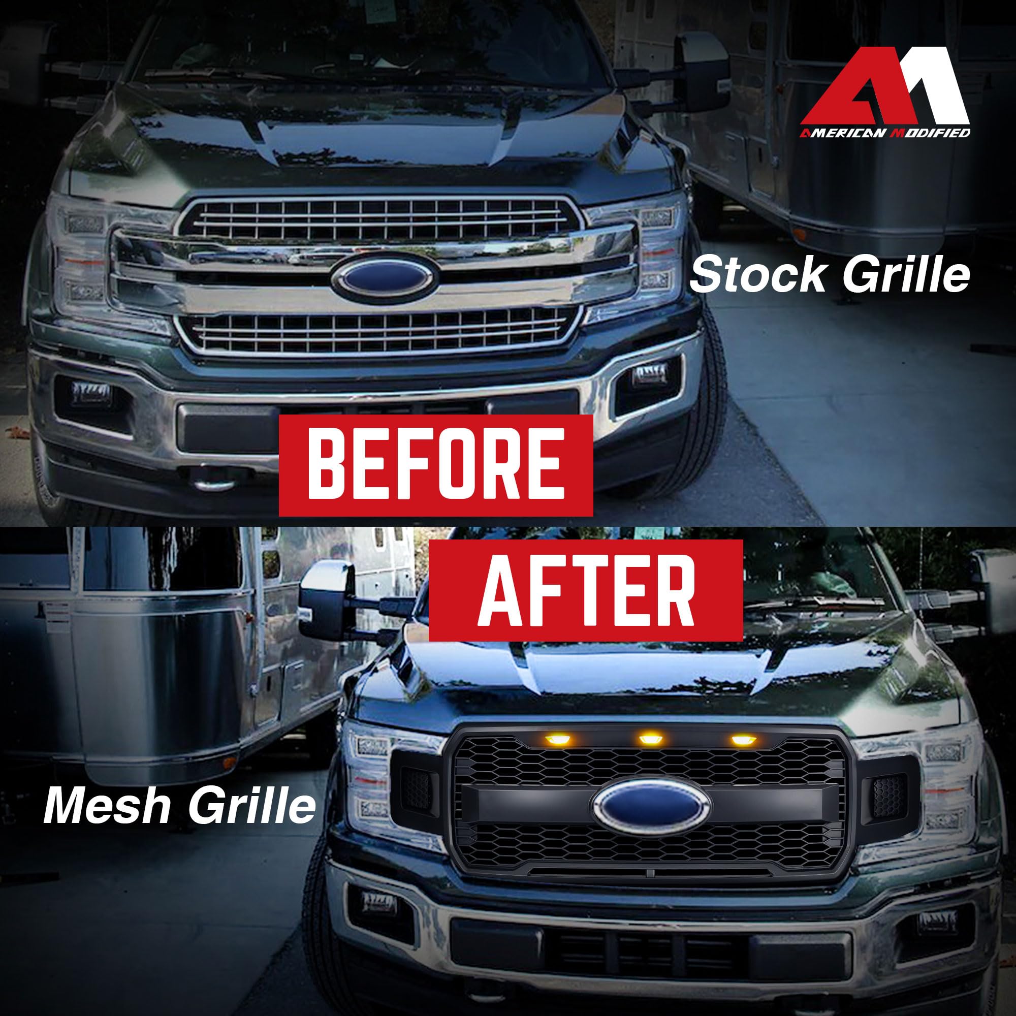 Raptor Style Mesh Grille with Amber LED Lights & Emblem Base for 2018-2020 Ford F150 | Matte Black | Off-Road & Street Upgrade | Enhanced Style & Durability