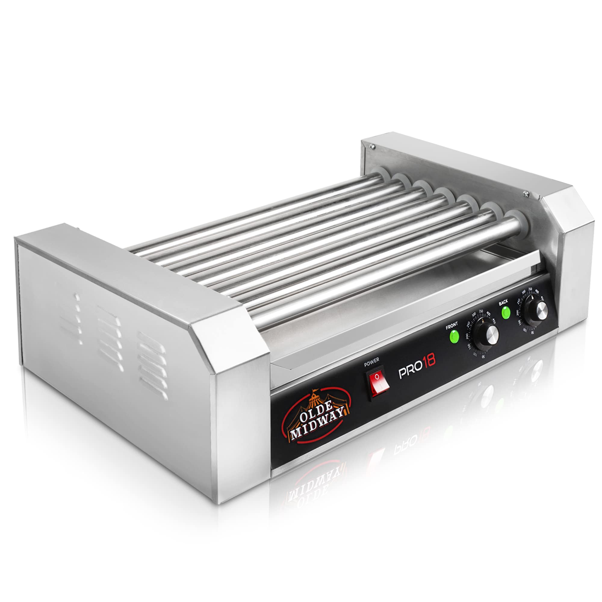 Olde Midway Electric 18 Hot Dog 7 Roller Grill Cooker Machine 900W - Commercial Grade Hot Dog Warmer for Restaurants, Carnivals & Food Trucks - Perfect for Hot Dogs, Sausages & Sandwiches