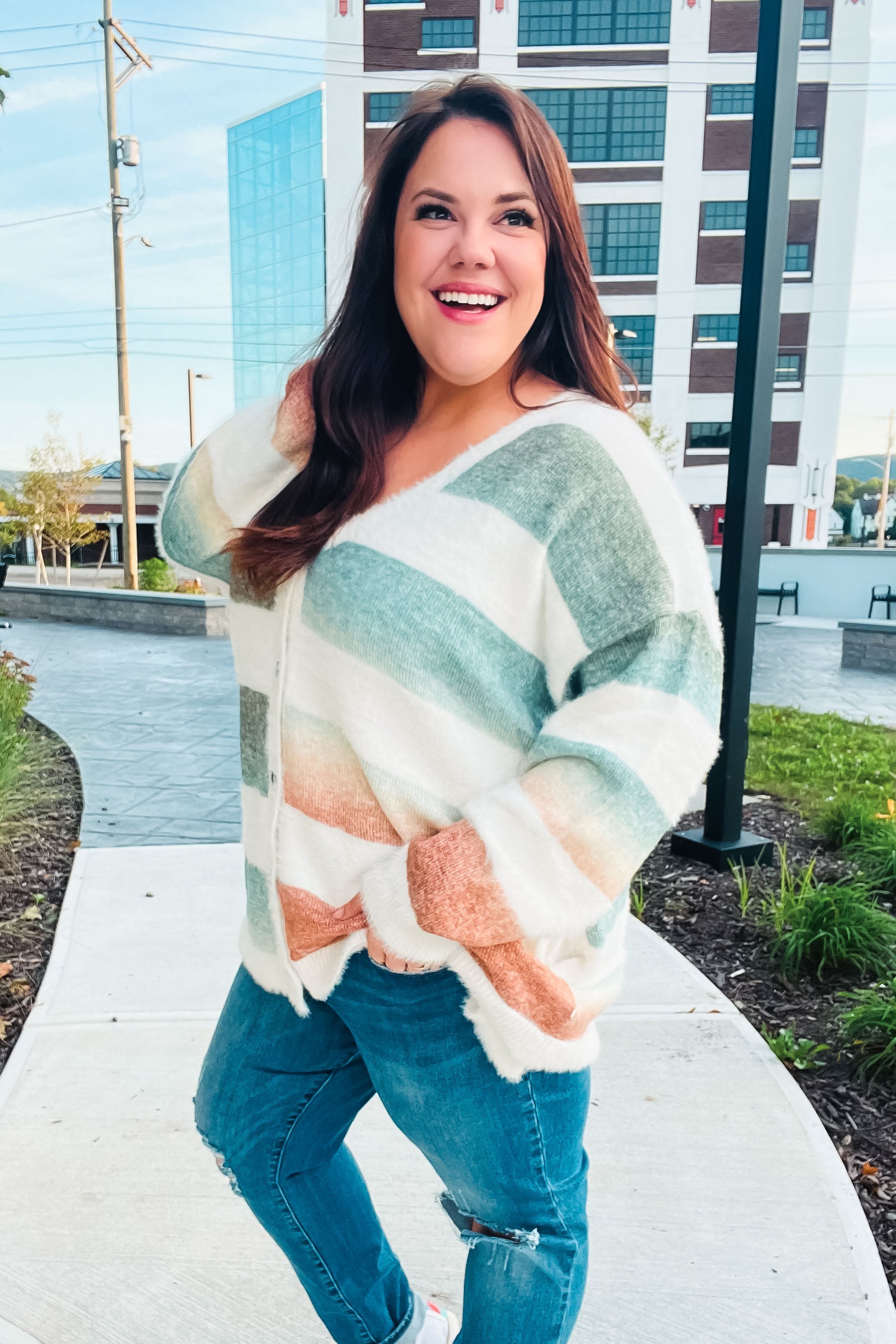 Ivory Striped Button Down Fuzzy Knit Cardigan for Women - Soft Warm Winter Sweater - Perfect for Office, Date Night and Casual Outfits
