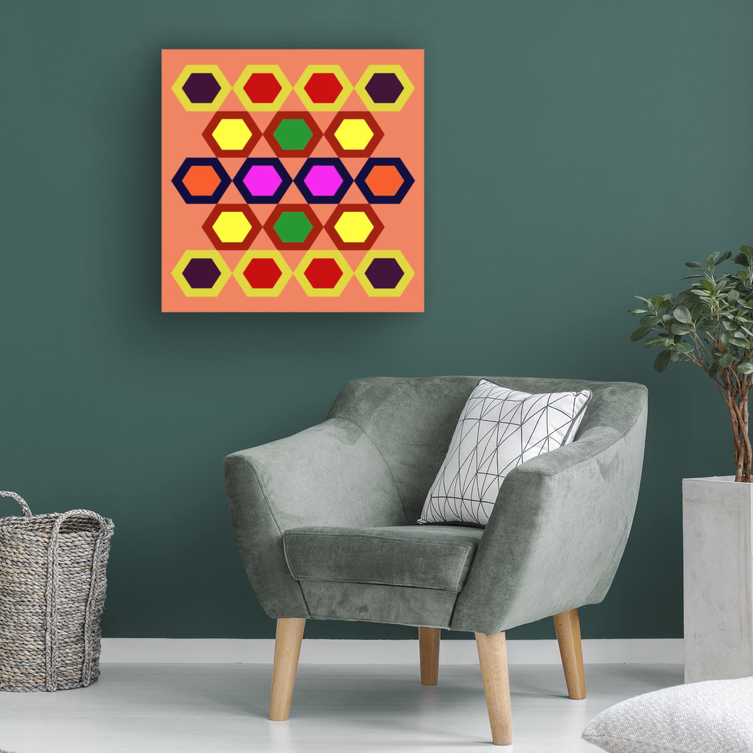 Rainbow Hexagon 1 Canvas Wall Art Print by Richard Homawoo - Modern Abstract Geometric Painting for Living Room, Bedroom & Office Decor