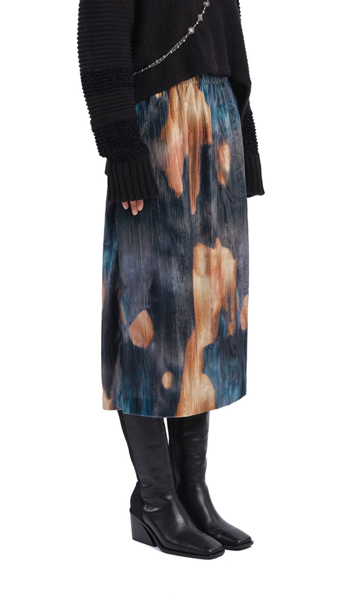 Watercolor Print Velour Skirt for Women - Soft & Stylish Flowy Midi Skirt for Casual Wear, Date Night & Boho Outfits