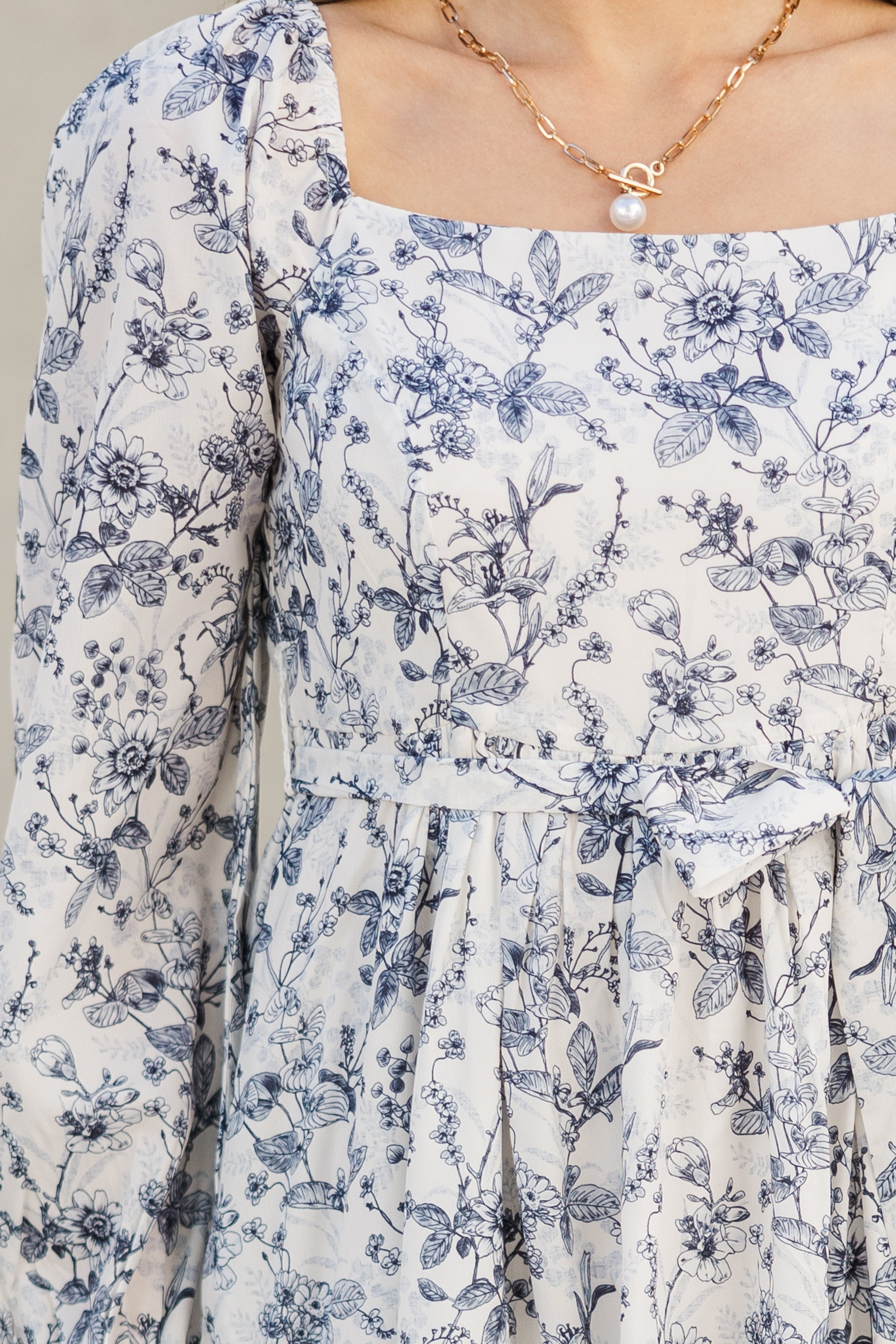 Elegant Navy Toile Midi Dress - Floral Printed Summer Dress for Women | Perfect for Garden Parties, Brunch Dates & Vacation Outfits