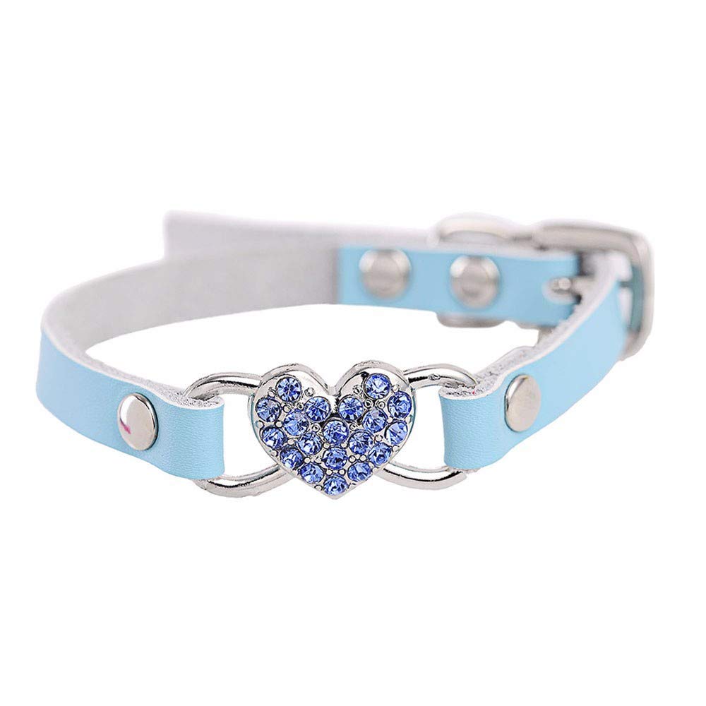 Sparkling Heart Rhinestone Leather Dog Collar - Waterproof, Comfortable Pet Collar for Small & Medium Dogs & Cats (Blue, XS) | Perfect for Daily Walks, Pet Parties & Fashion Accessories
