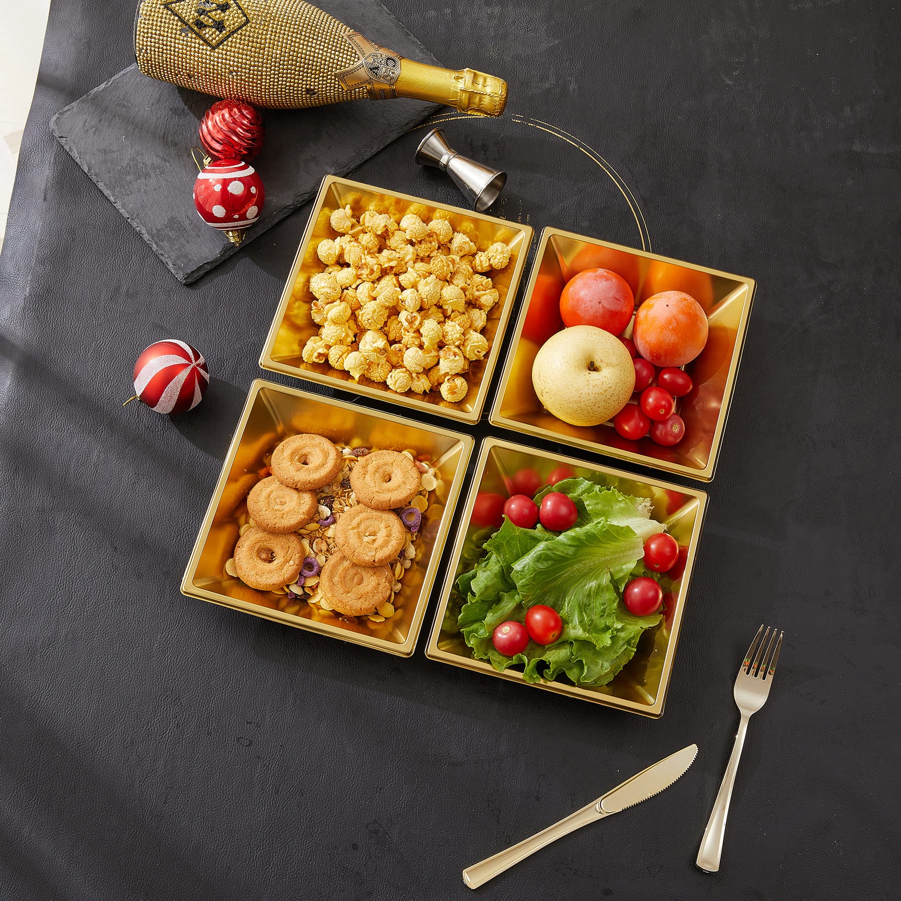 12oz Gold Plastic Bowls - 50 Pack Disposable Square Serving Bowls for Parties, Weddings & Birthdays