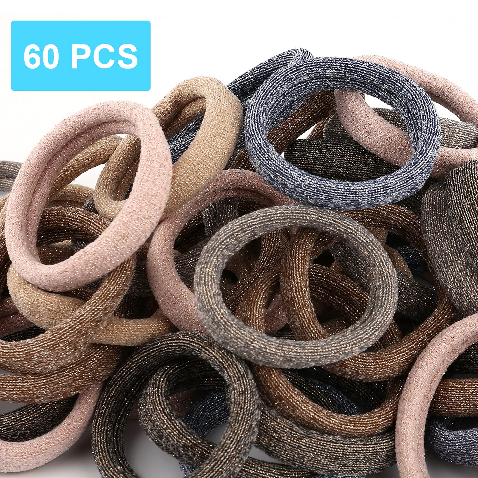 BAOLI 60PCS Large Hair Ponytail Holders - Seamless Hair Ties for Thick Hair, Soft Cotton Hair Bands for Women & Girls - Perfect for Workouts, Yoga, and Everyday Styling