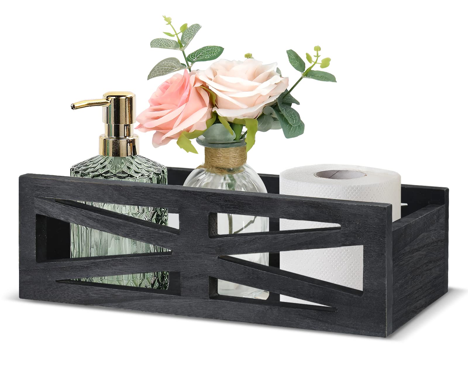Farmhouse Rustic Wooden Bathroom Decor Box - Toilet Tank Basket & Paper Storage Organizer for Countertop, Bedroom Dresser | Perfect for Farmhouse, Rustic, and Vintage Home Decor Styles