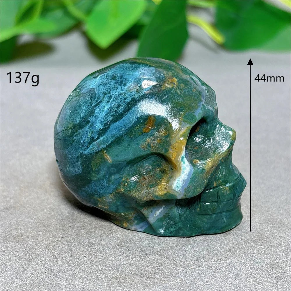 Natural Ocean Jasper Skull Crystal - Healing Quartz Stone for Reiki, Meditation & Spiritual Energy - Handcrafted Home Decor & Unique Gift for Crystal Lovers (Perfect for Yoga Spaces, Altars & Healing Rooms)