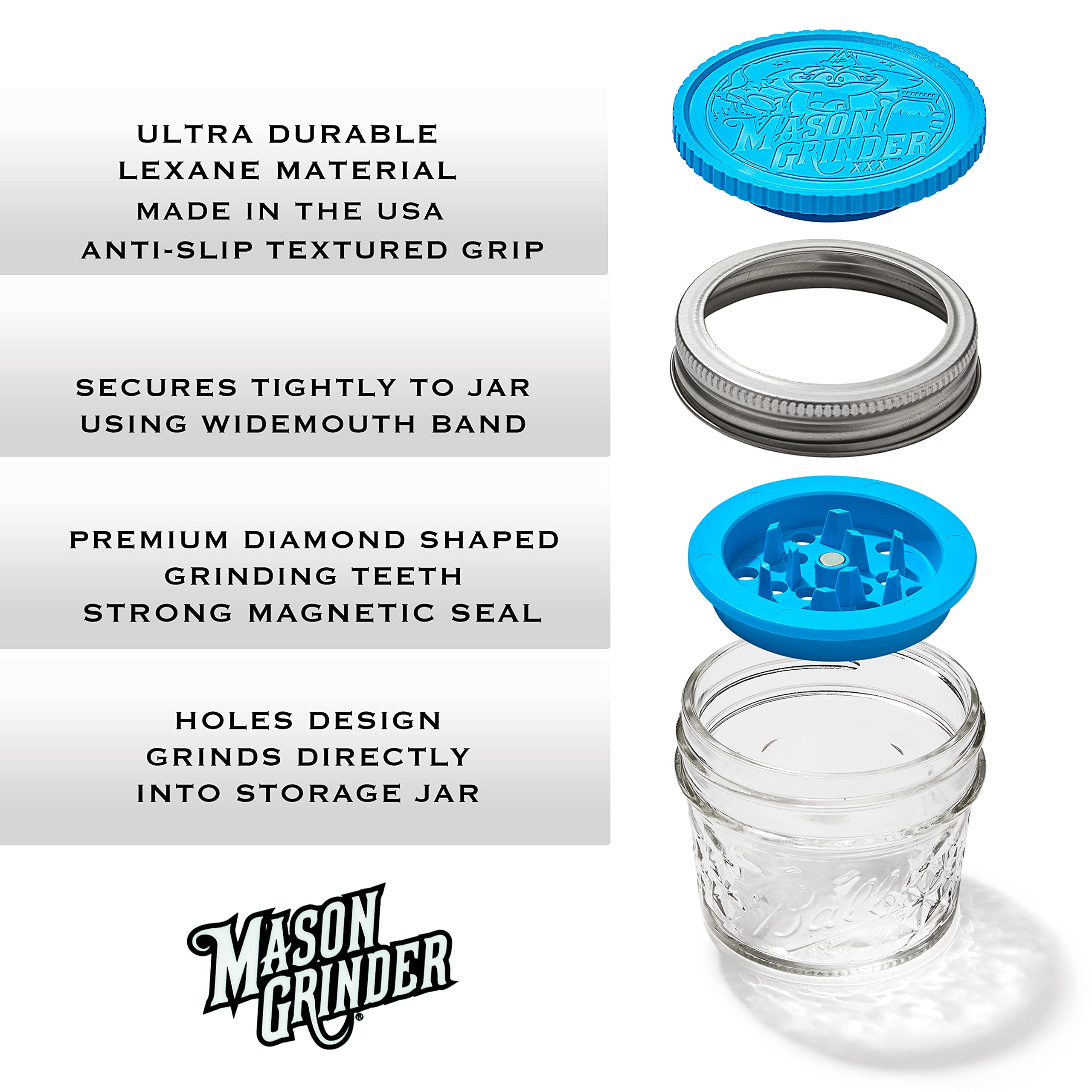 Premium 2-Piece Herb Grinder with Holes - Large Mouth Design for Wide Mason Jars - Durable & Efficient Spice Grinder for Cooking, Baking & Herbal Blends (Jar Not Included) - Perfect for Home Chefs & Herbal Enthusiasts