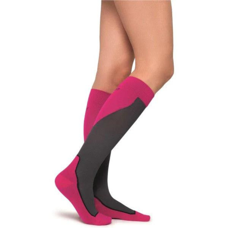 Jobst Sport 15-20 mmHg Knee High Compression Socks for Women & Men - Pink Gradient Athletic Support Socks for Running, Travel & Varicose Vein Relief