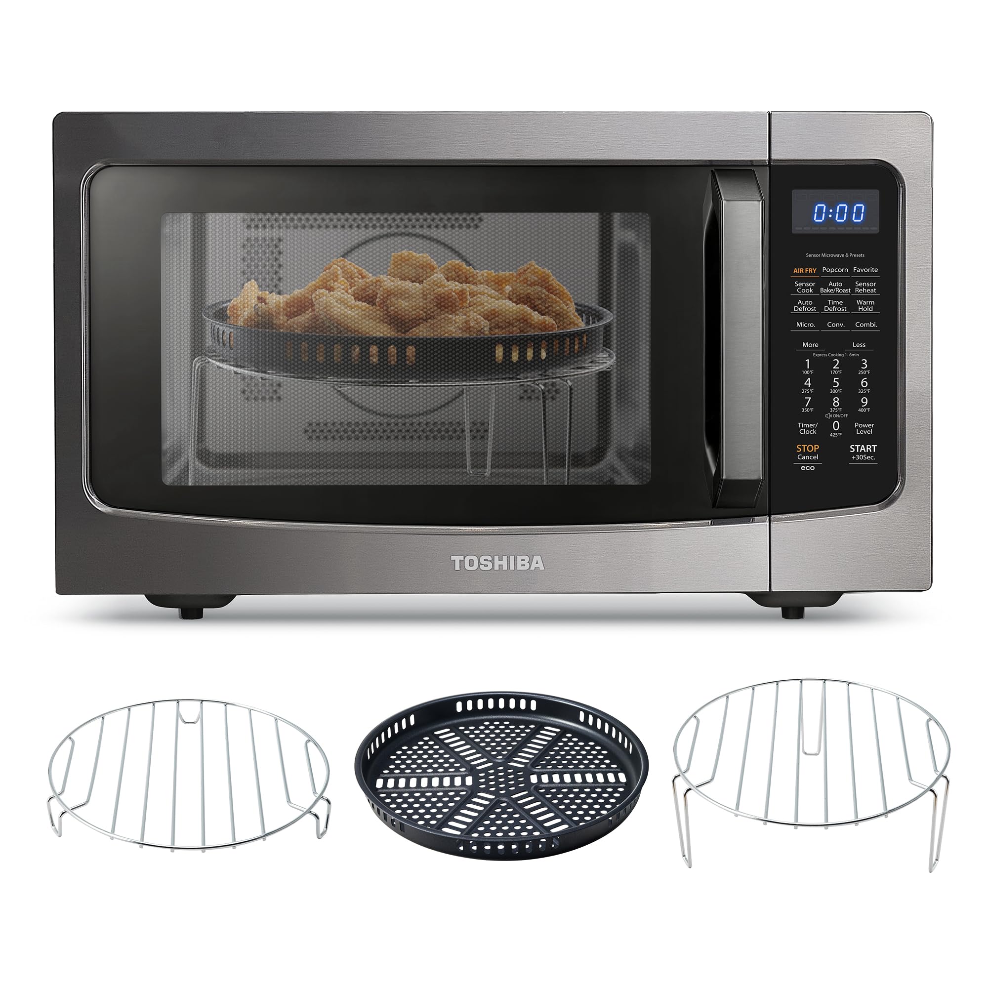 Toshiba 4-in-1 Air Fryer Microwave Oven Combo - 1.5 Cu Ft Countertop Convection Oven with Smart Sensor, Mute Function & 13.6
