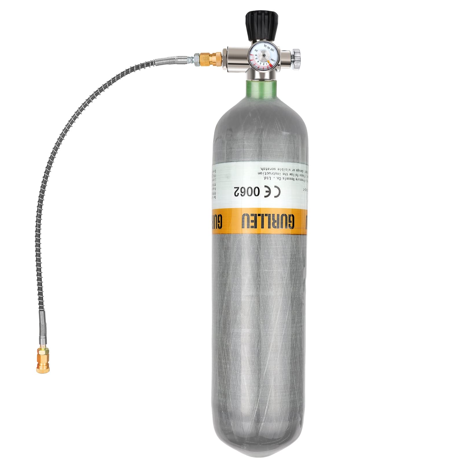 3L Carbon Fiber PCP Air Tank with Red Valve Set - CE Approved Paintball Fill Station Cylinder for Paintball, Scuba Diving & Airsoft | High Pressure Air Storage Solution