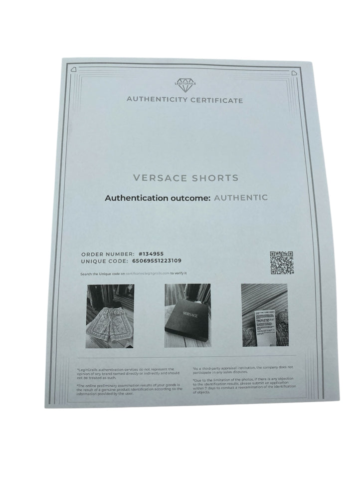 Versace Barocco Champagne Print Silk Shorts for Men - Size Small | Luxury Designer Swimwear for Pool Parties & Beach Vacations