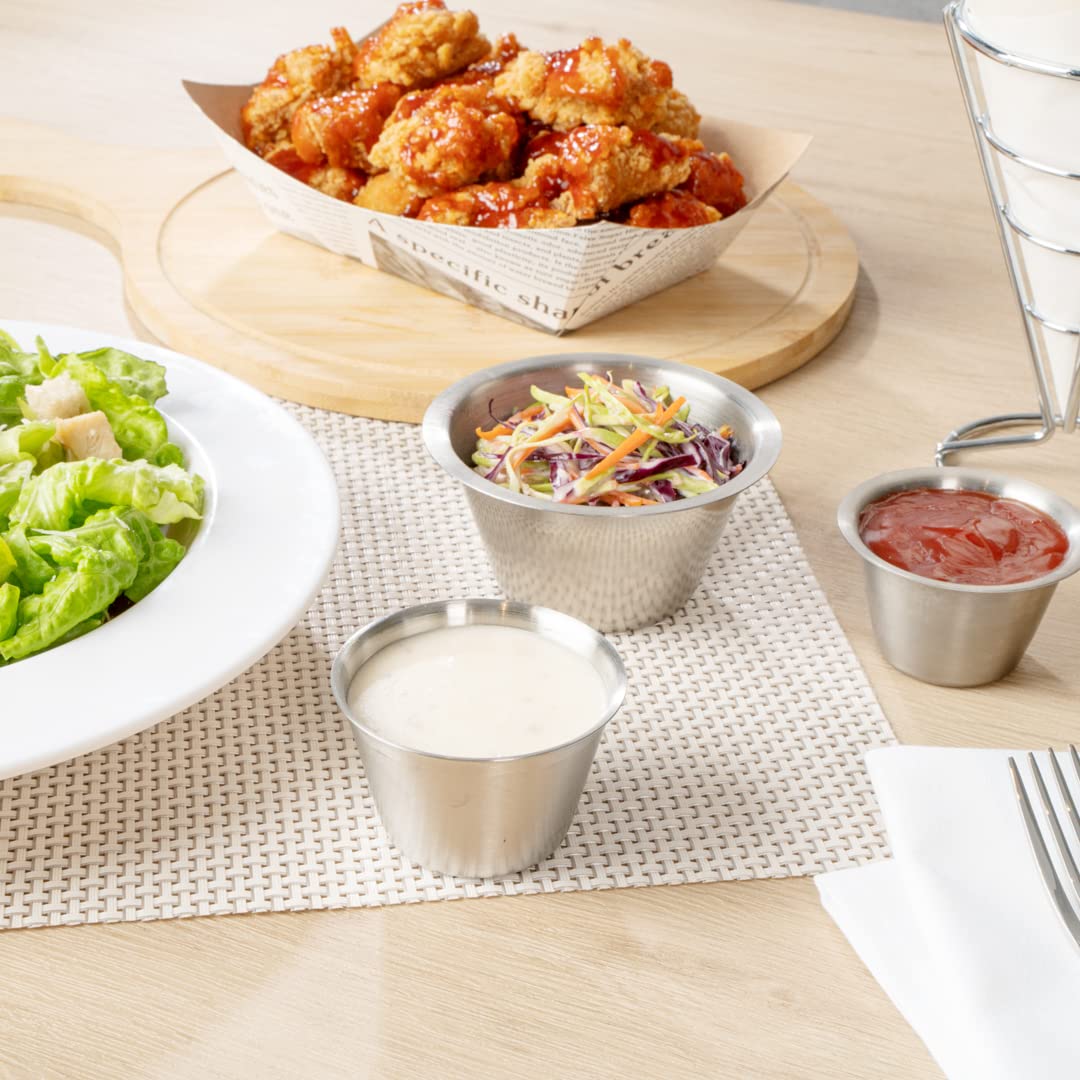 Restaurantware 4oz Stainless Steel Sauce Cups - 10 Pack Round Reusable Dip Cups for Condiments, Individual Portions | Stackable & Durable for Restaurants, Catering, Parties, Home Use